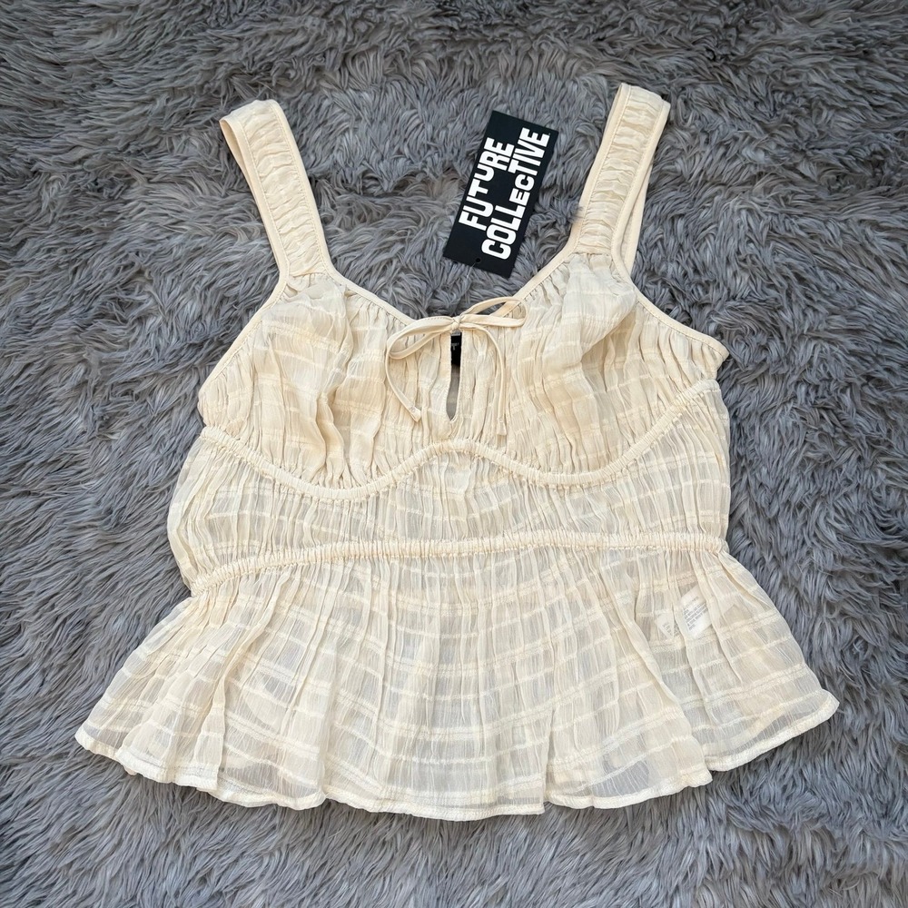 Future Collective Cropped Sleeveless Top Cream Chic Women's Small NEW